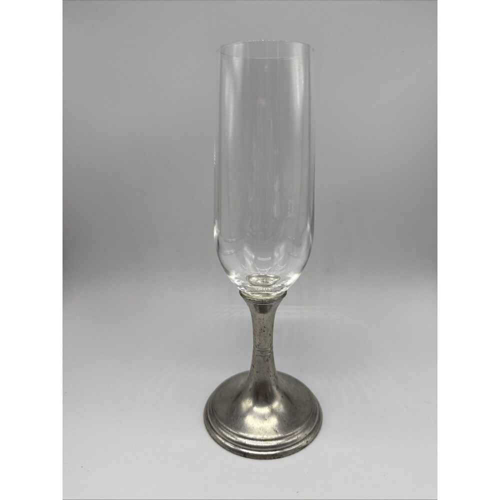 Marinoni Italy 95% Pewter Glass Champagne Flute Owl Hallmark Vintage
